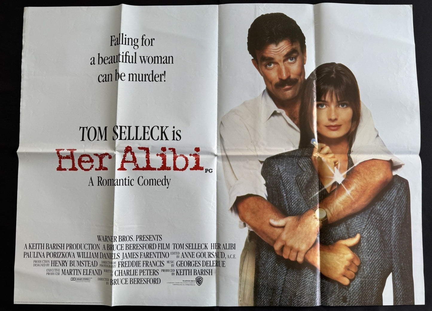 Her Alibi 1989 - Original UK Quad Movie Poster - Tom Selleck - Folded
