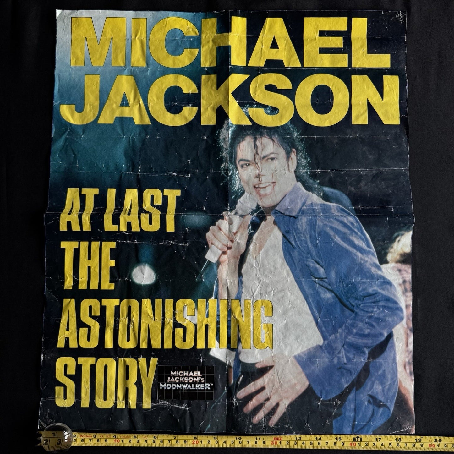 Michael Jackson Original Vintage Poster - Folded - Late 80s + Moonwalker Sticker