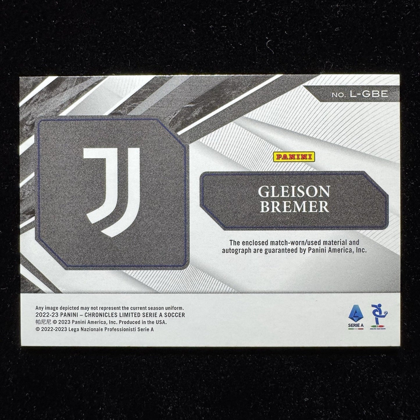 Gleison Bremer Match Worn Patch Auto Panini Chronicles Juventus Numbered  /139