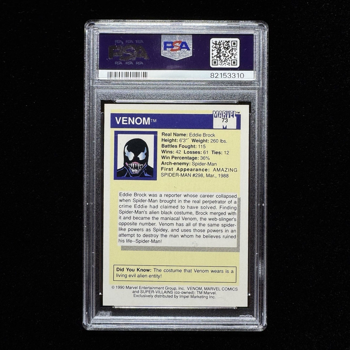Venom #73 PSA 10 1990 Marvel Universe Impel Trading Card GEM MINT
