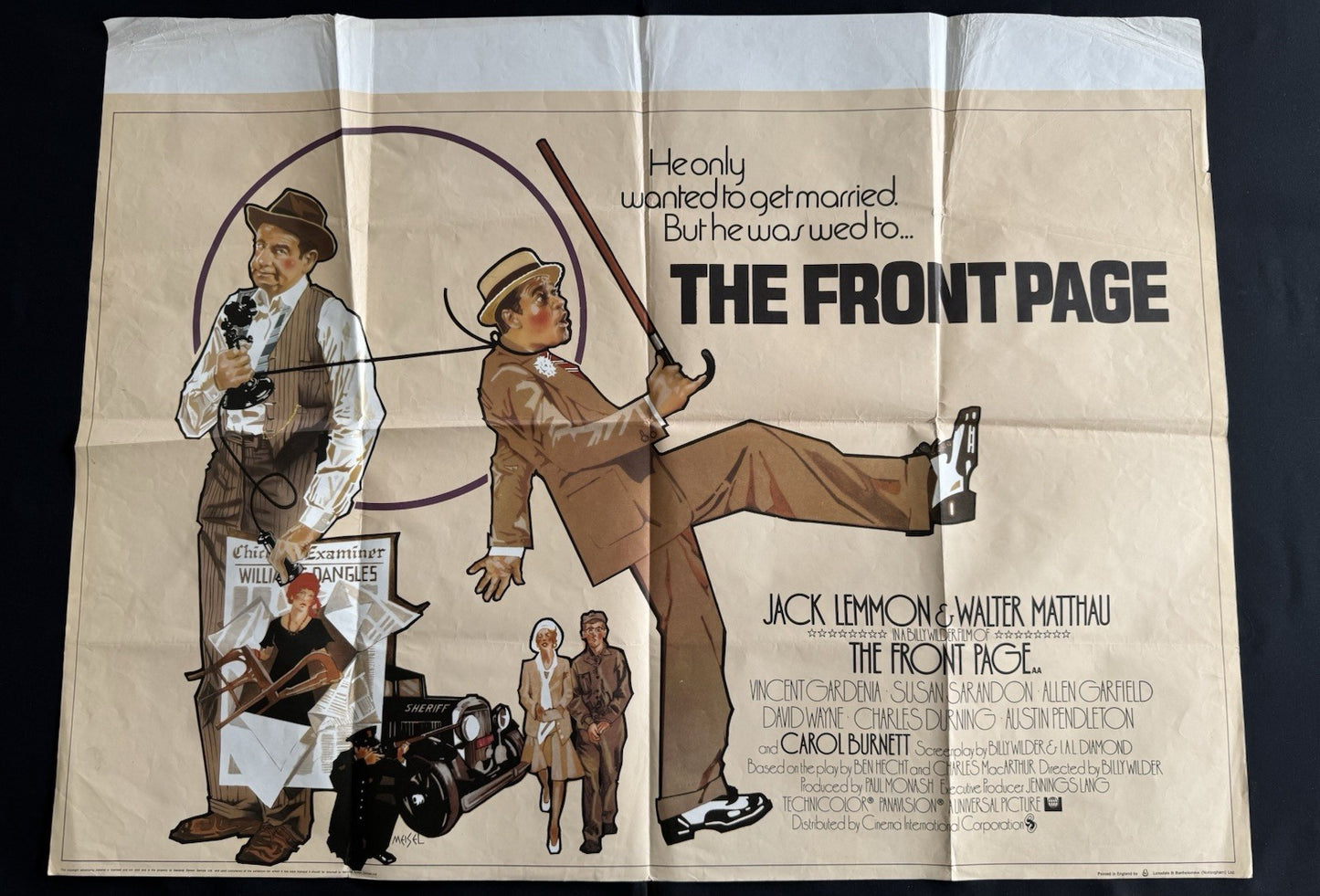 The Front Page 1974 - Original UK Quad Cinema Poster - Billy Wilder - Folded