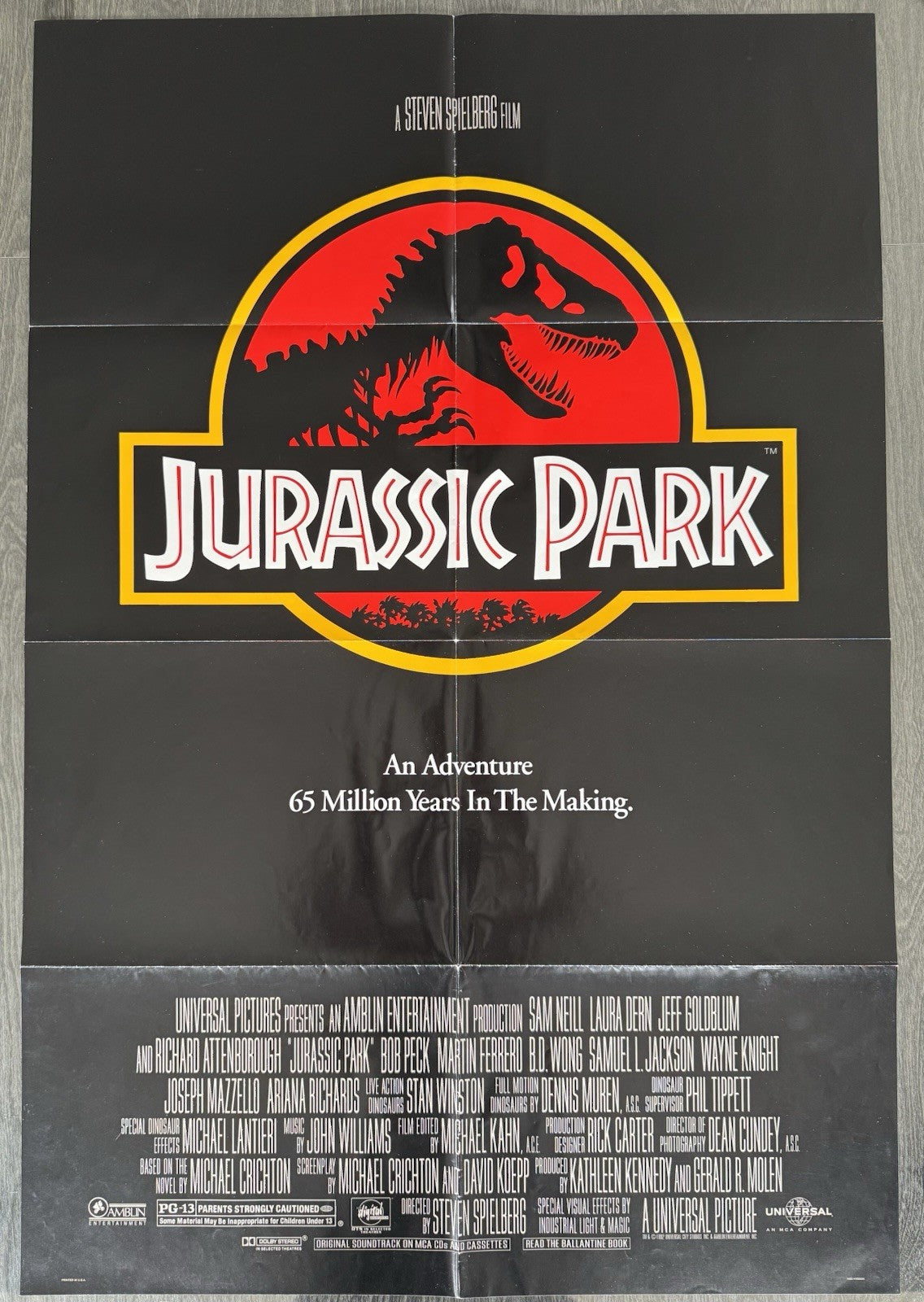 Jurassic Park 1993 - Original US One Sheet Movie Poster Steven Spielberg Folded