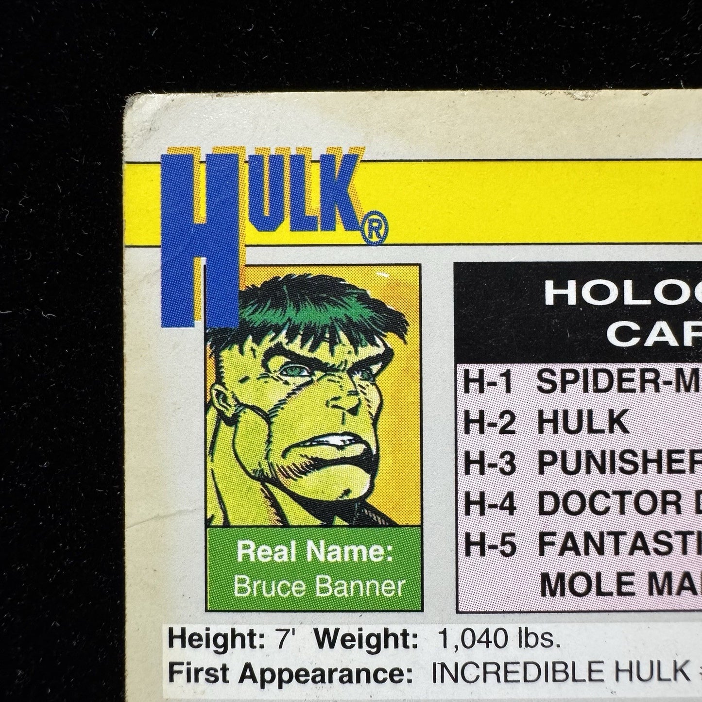 1991 Marvel Universe Hulk Hologram H-2 ImpelVintage Insert Card 90s Marvel