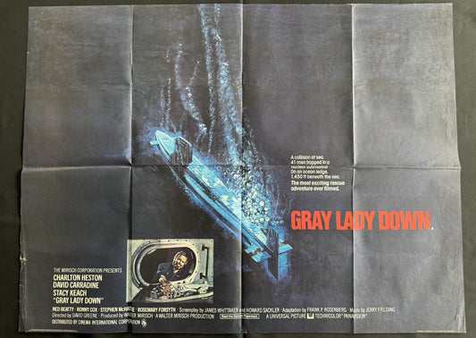 Gray Lady Down 1978 - Original UK Quad Cinema Poster - Charlton Heston - Folded