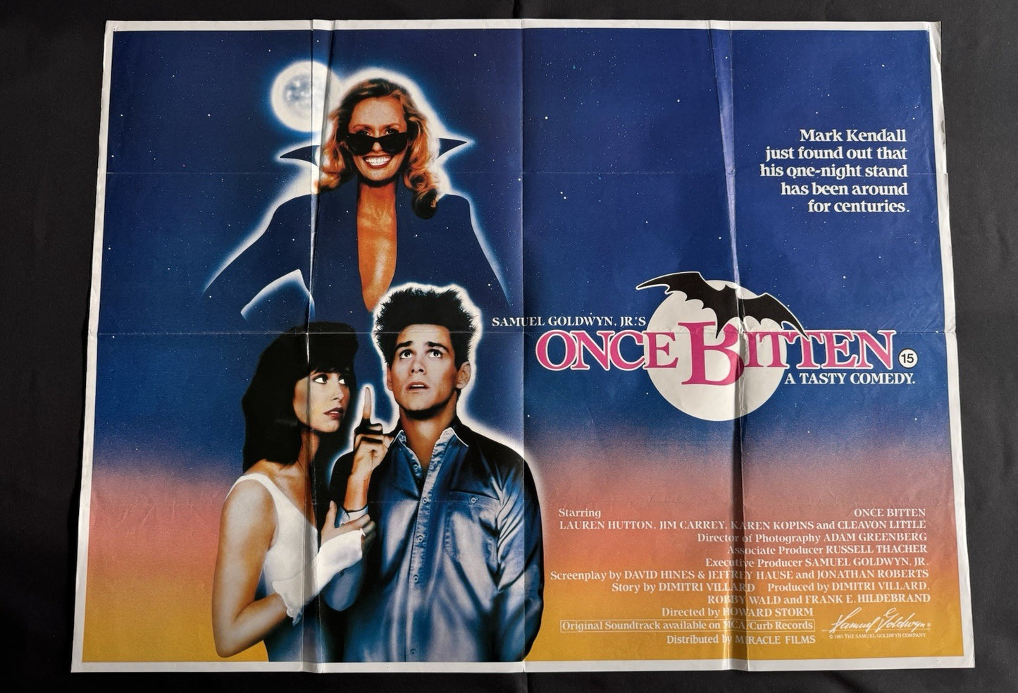 Once Bitten 1985 - Original UK Quad Cinema Poster - Jim Carrey Comedy - Folded