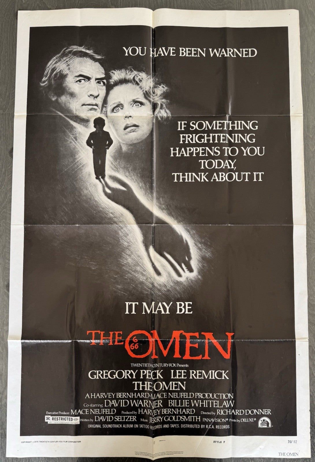 The Omen 1976 - Original Movie Poster US One Sheet - Gregory Peck Horror Folded
