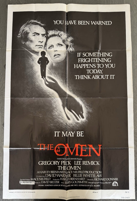 The Omen 1976 - Original Movie Poster US One Sheet - Gregory Peck Horror Folded