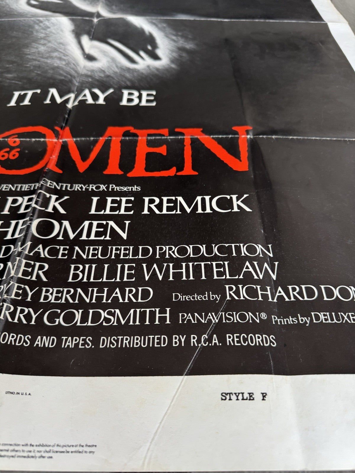 The Omen 1976 - Original Movie Poster US One Sheet - Gregory Peck Horror Folded