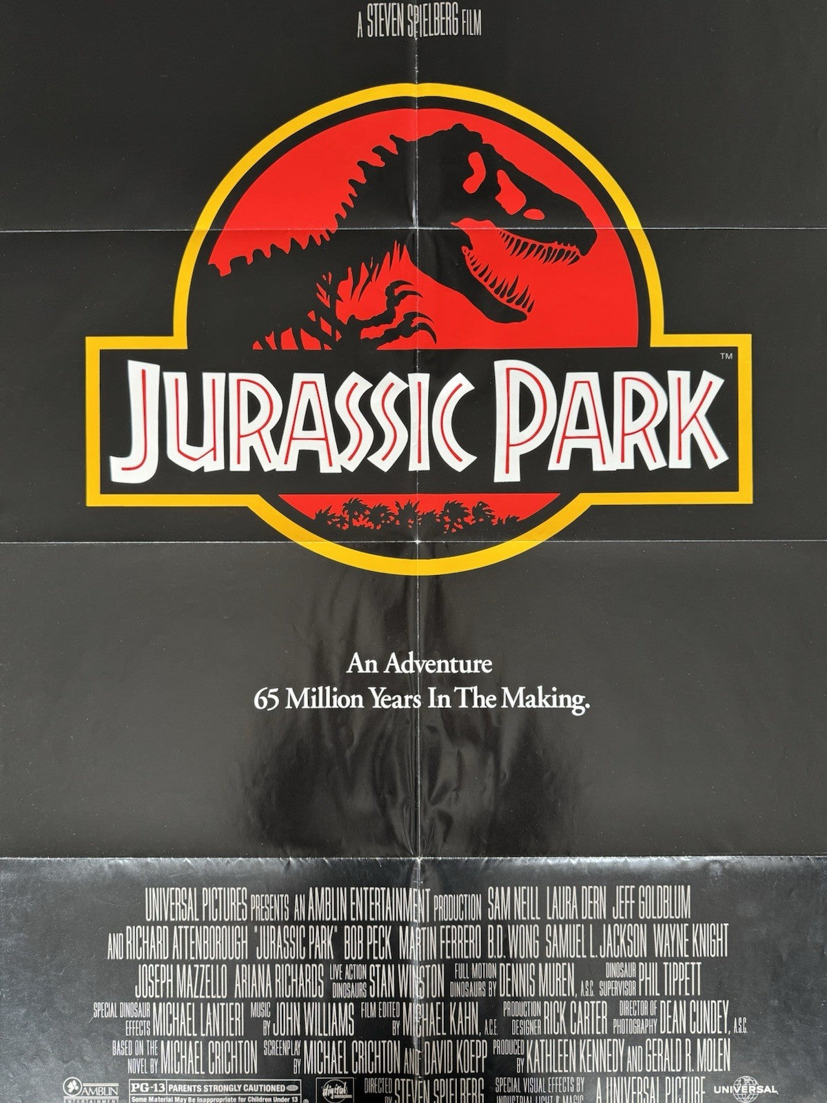 Jurassic Park 1993 - Original US One Sheet Movie Poster Steven Spielberg Folded