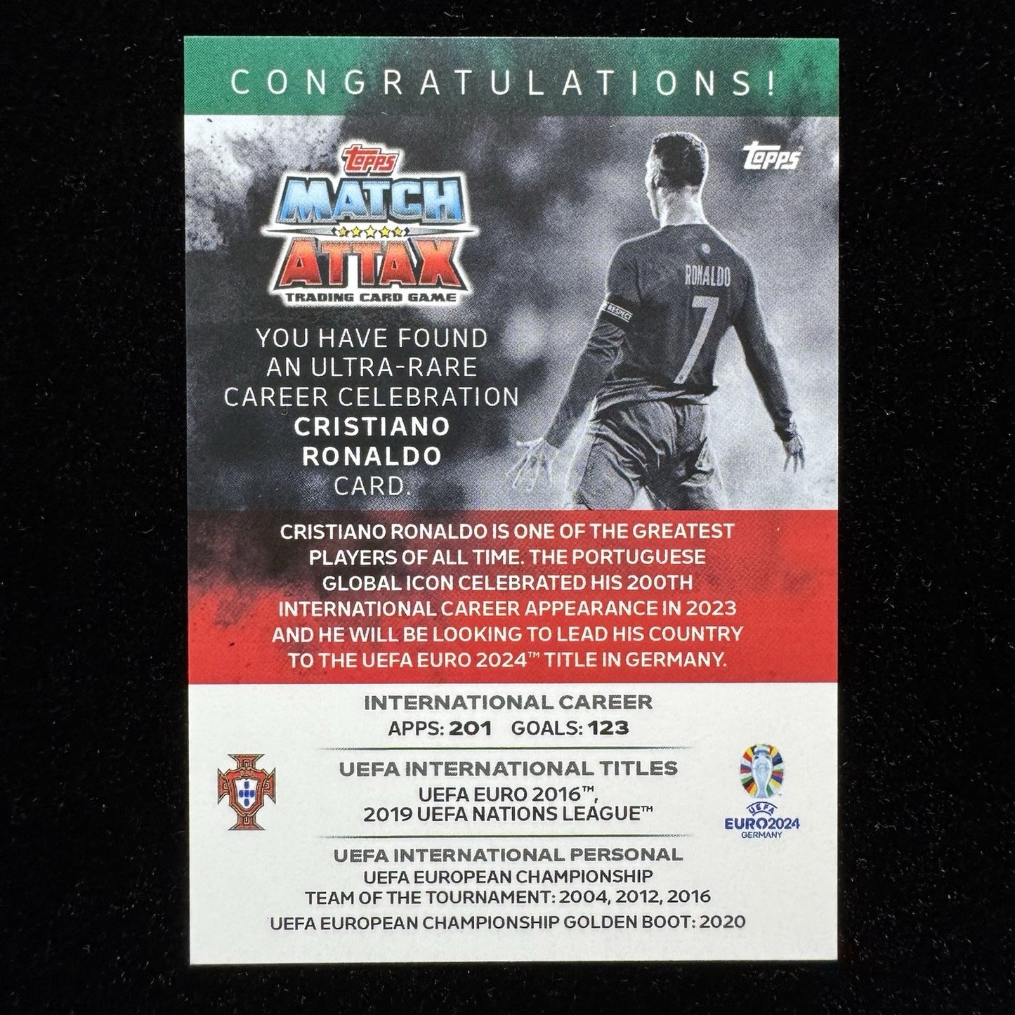Cristiano Ronaldo Career Celebration Ultra Rare Topps Match Attax Euro 2024