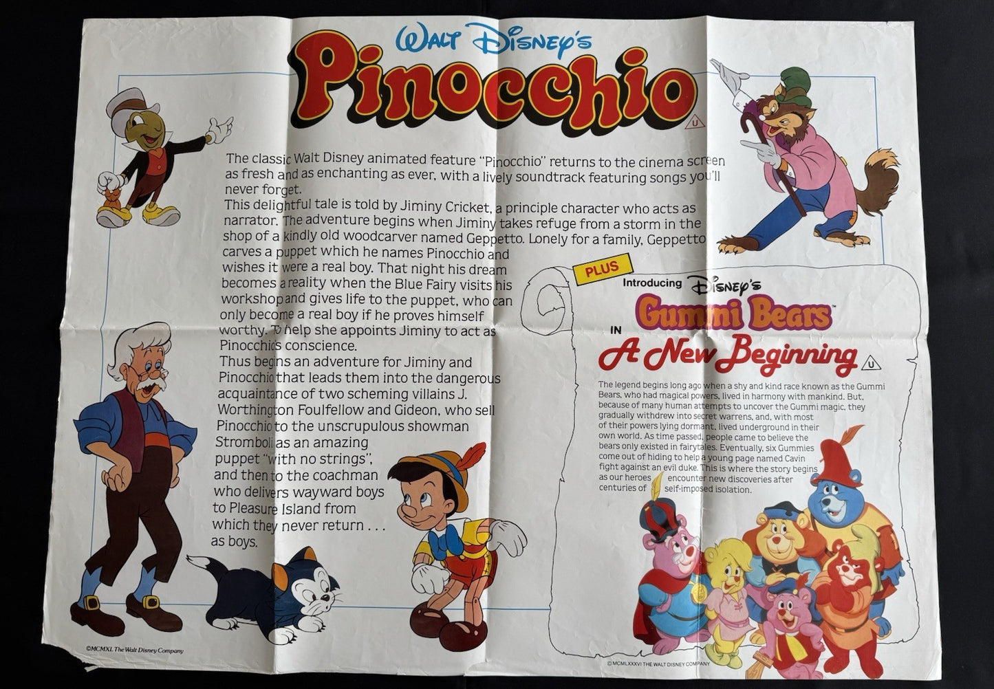Walt Disney's Pinocchio and Gummi Bears 1986 - Original UK Quad Cinema Poster