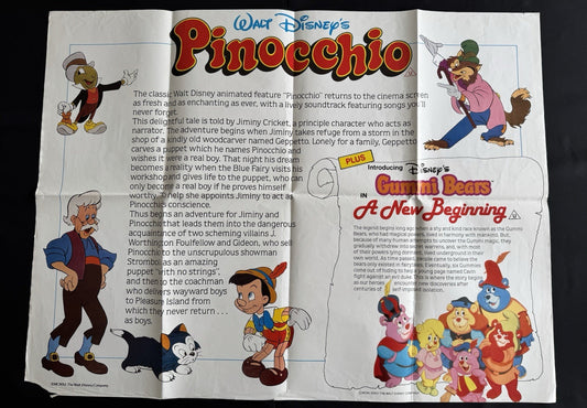 Walt Disney's Pinocchio and Gummi Bears 1986 - Original UK Quad Cinema Poster