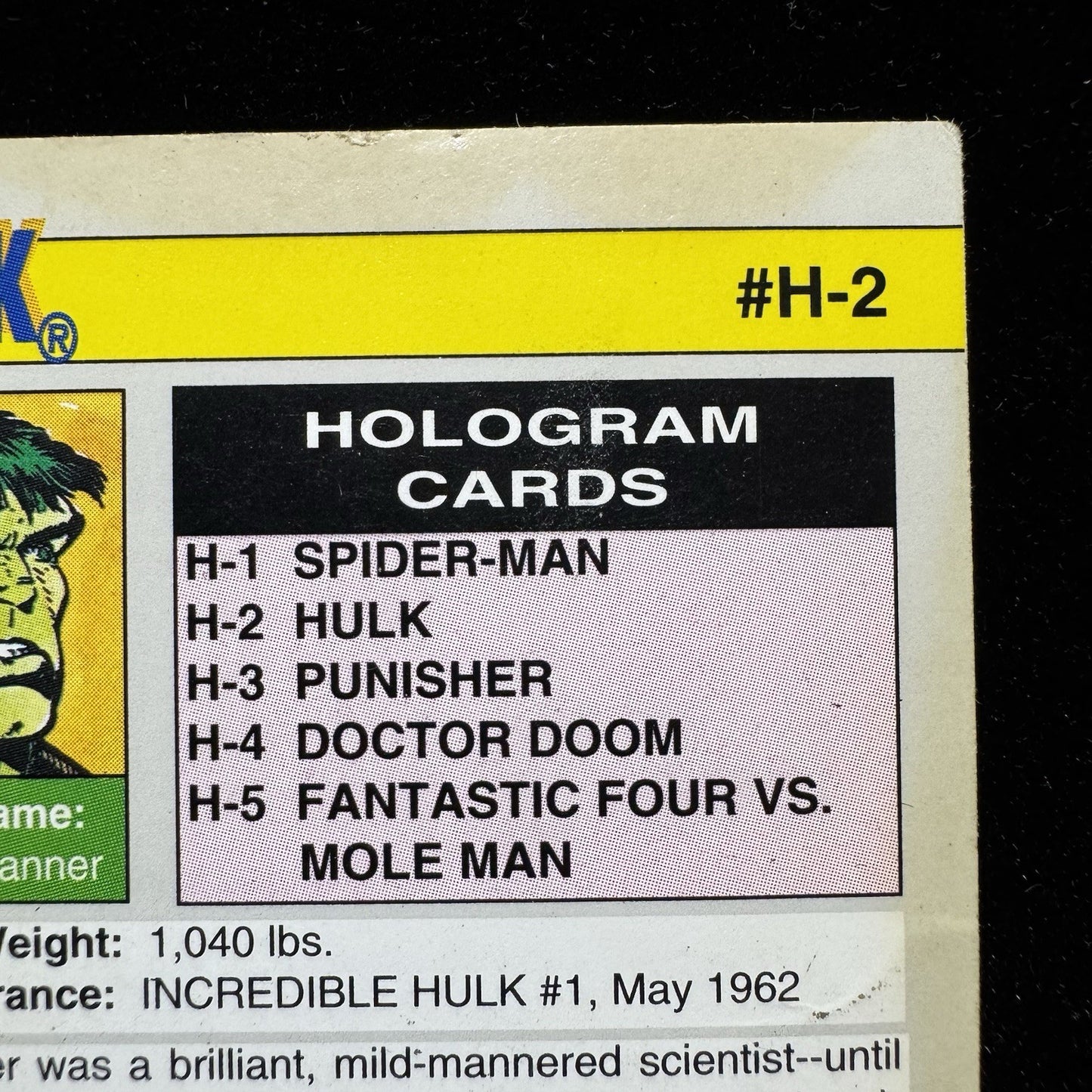 1991 Marvel Universe Hulk Hologram H-2 ImpelVintage Insert Card 90s Marvel