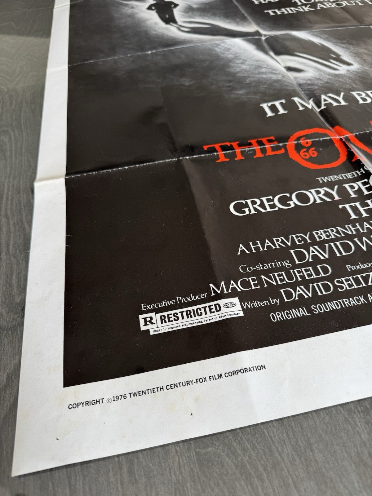 The Omen 1976 - Original Movie Poster US One Sheet - Gregory Peck Horror Folded