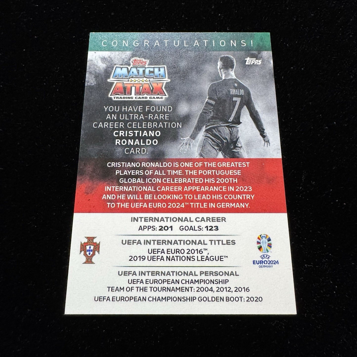 Cristiano Ronaldo Career Celebration Ultra Rare Topps Match Attax Euro 2024
