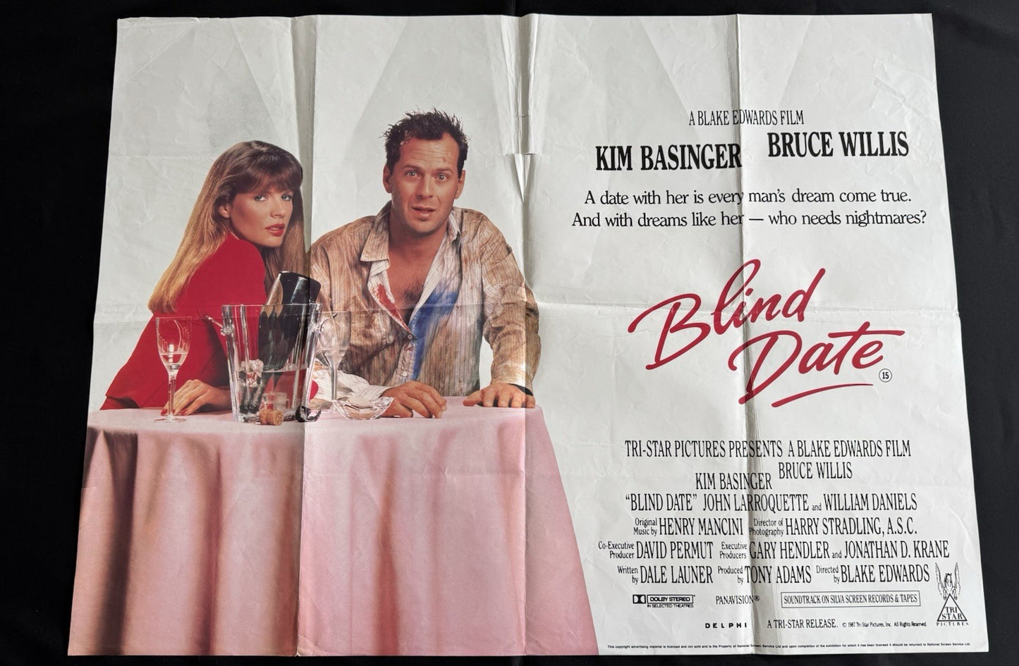 Blind Date 1987 - Original UK Quad Cinema Poster - Bruce Willis - Folded