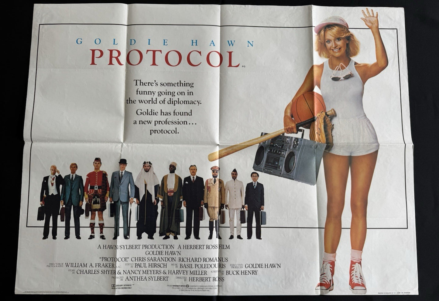 Protocol 1984 - Original UK Quad Cinema Poster Goldie Hawn Comedy - Folded