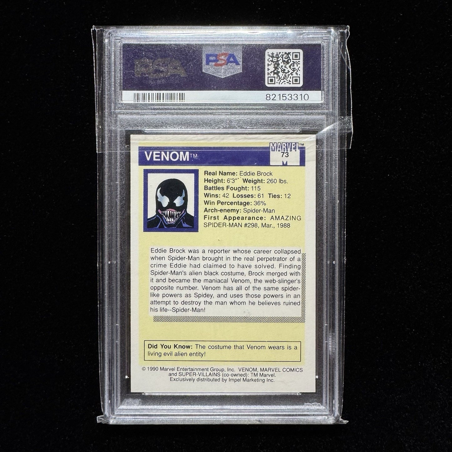 Venom #73 PSA 10 1990 Marvel Universe Impel Trading Card GEM MINT