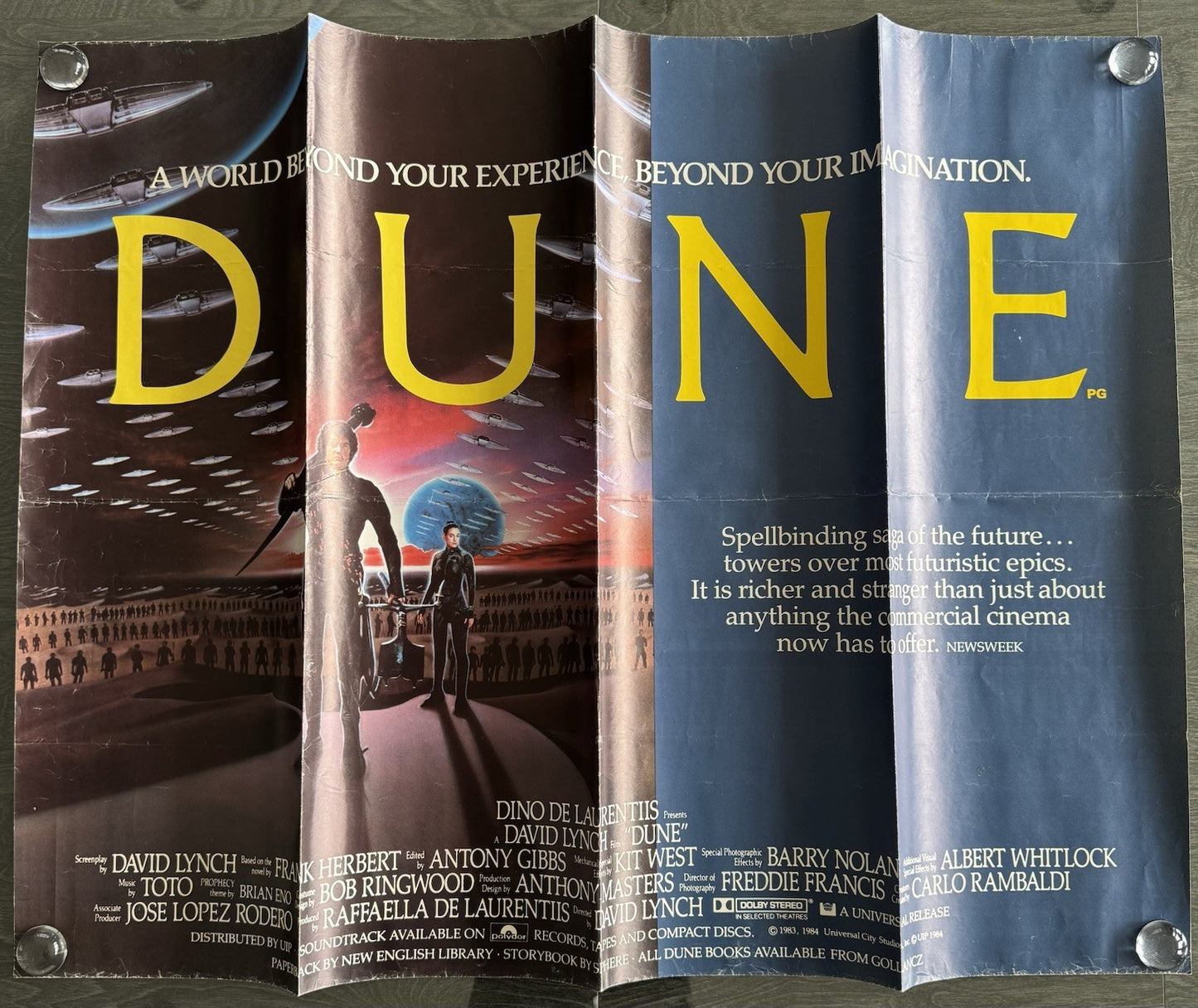 DUNE 1984 Original UK Quad Movie Poster - David Lynch Sci-Fi Classic - Folded