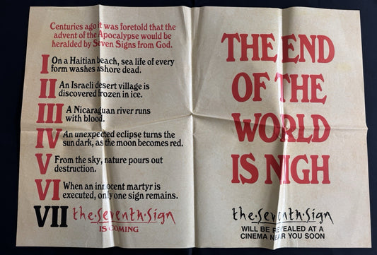 The Seventh Sign 1988 - Very Rare UK Quad Teaser Poster Original - Folded