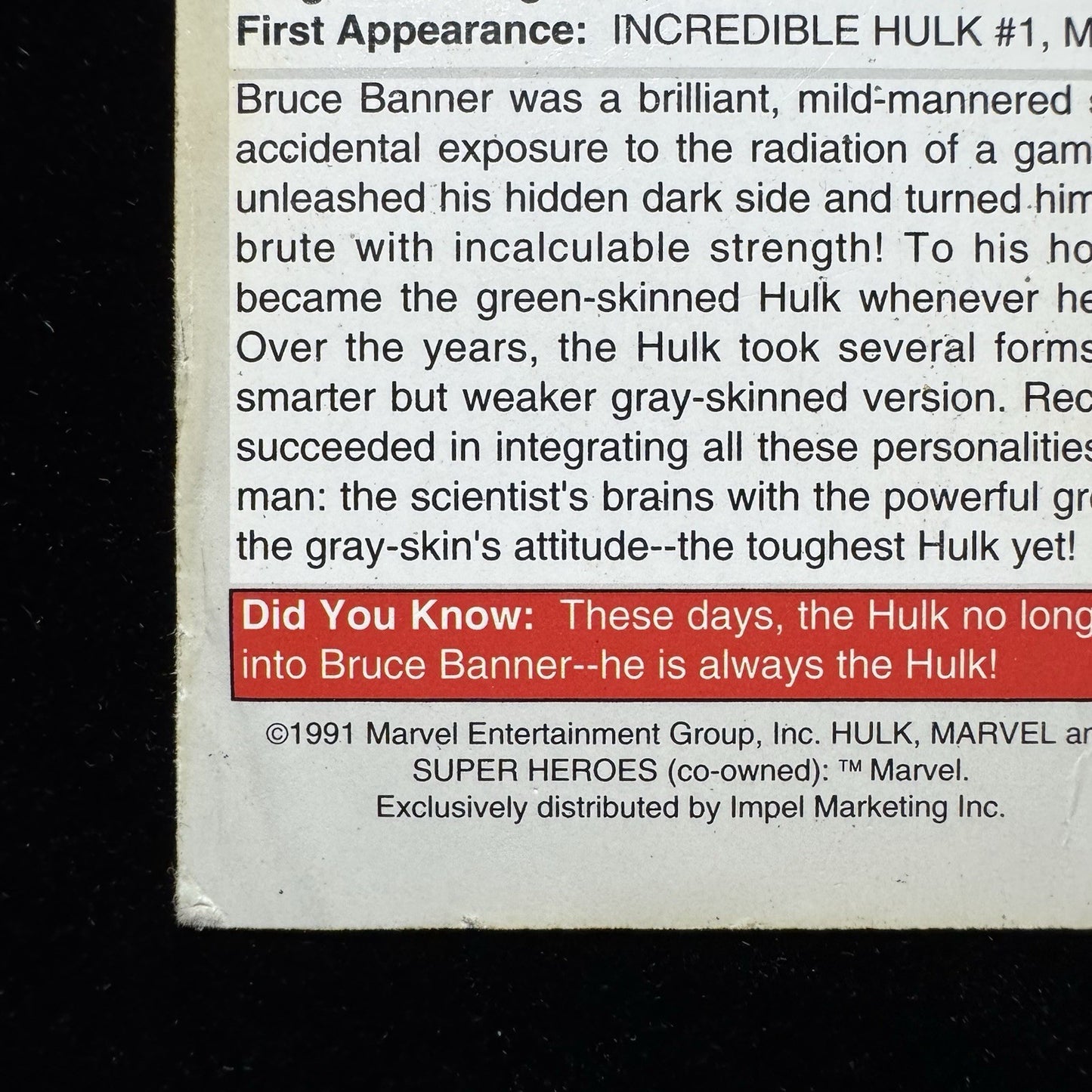 1991 Marvel Universe Hulk Hologram H-2 ImpelVintage Insert Card 90s Marvel