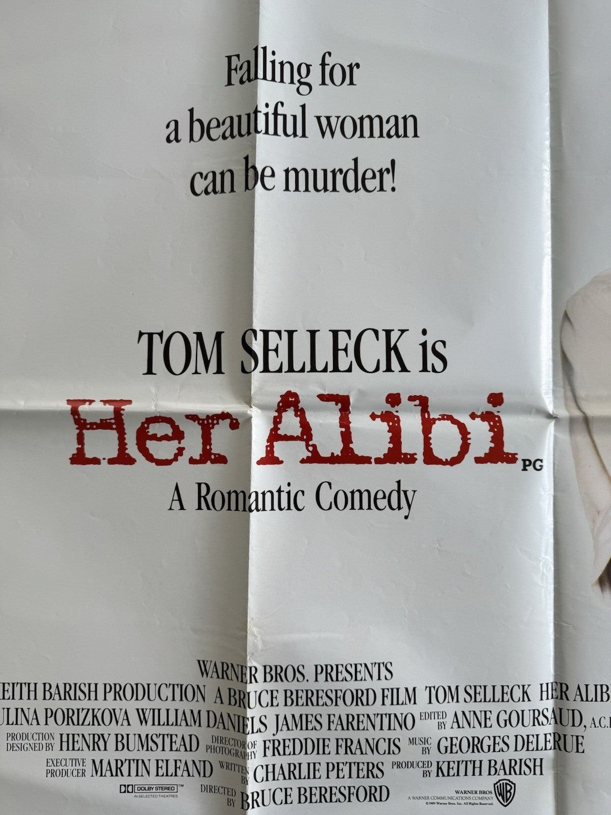 Her Alibi 1989 - Original UK Quad Movie Poster - Tom Selleck - Folded
