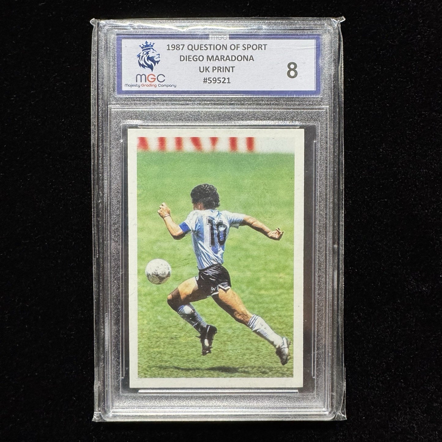 1987 Question of Sport Diego Maradona UK PrintMGC 8 Graded Card