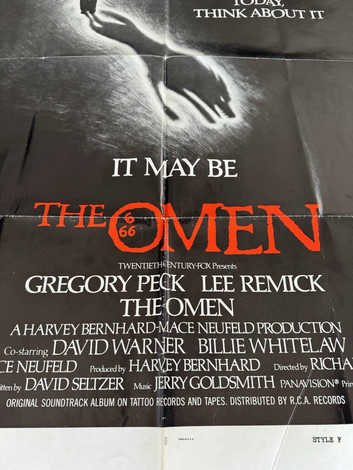 The Omen 1976 - Original Movie Poster US One Sheet - Gregory Peck Horror Folded