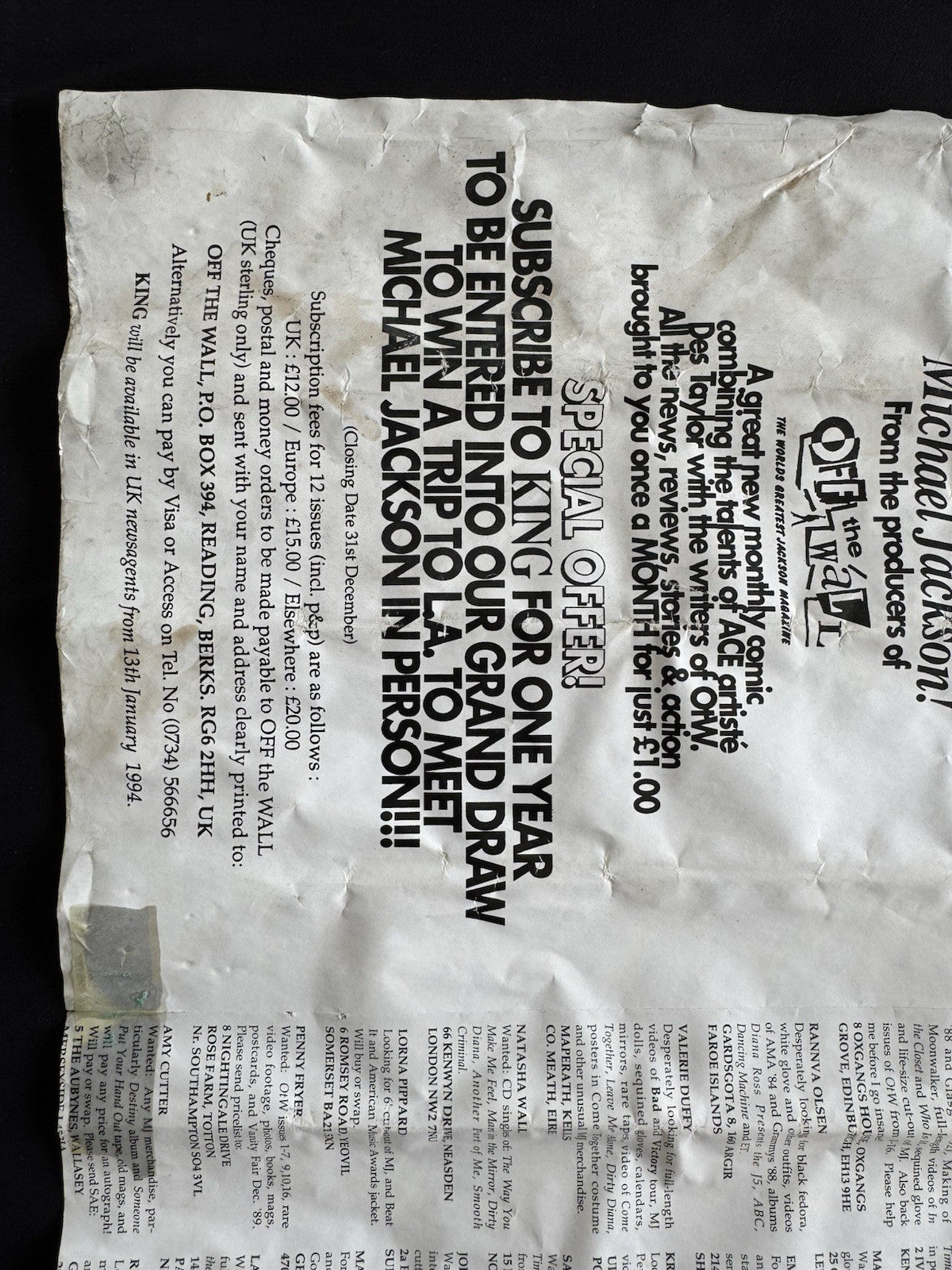 Michael Jackson Off The Wall Extravaganza 1993 Vintage Poster Pull Out
