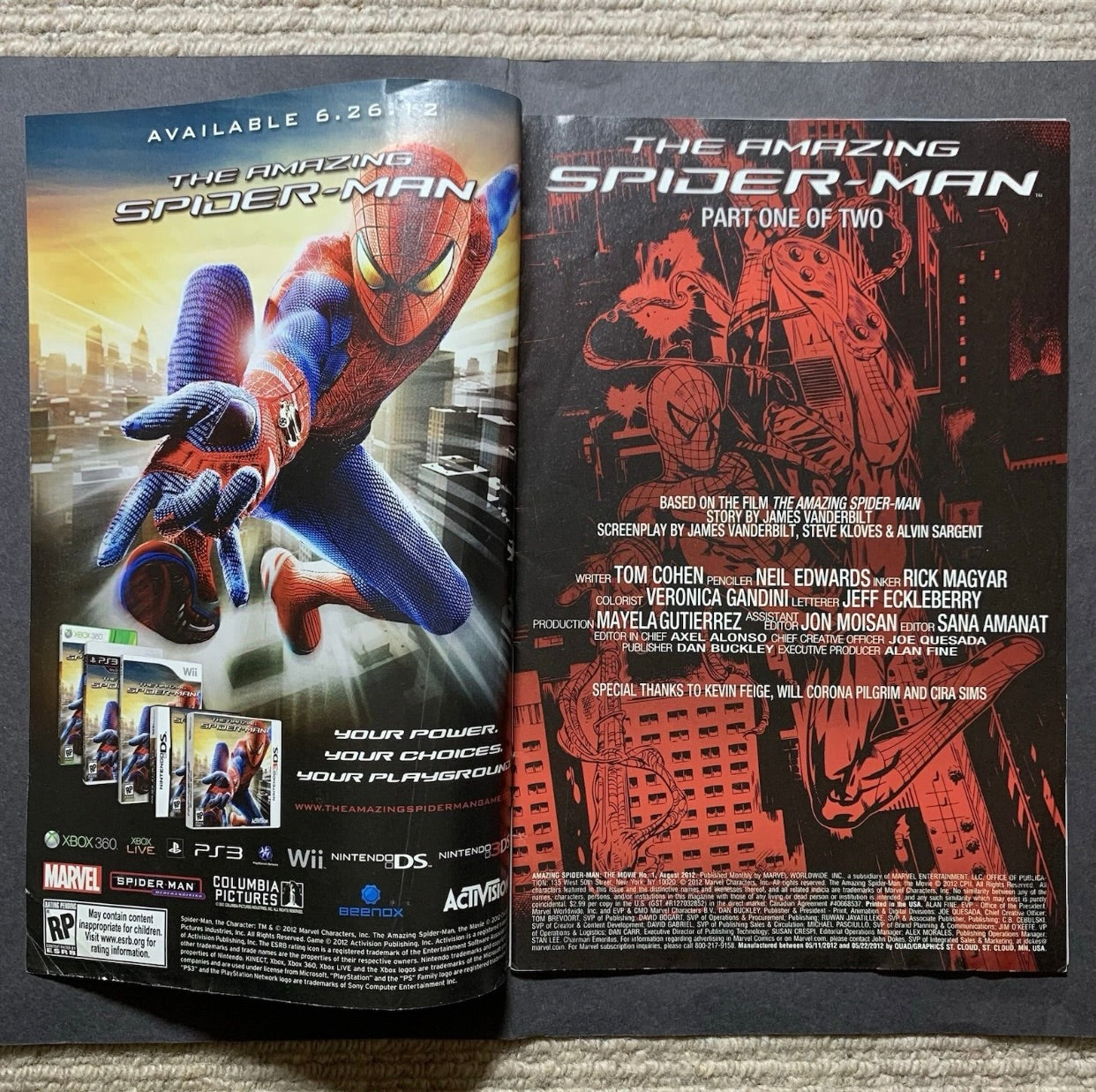 Amazing Spider-Man The Movie 1 & 2/ Complete Set/ Modern Age Marvel Comics 2012