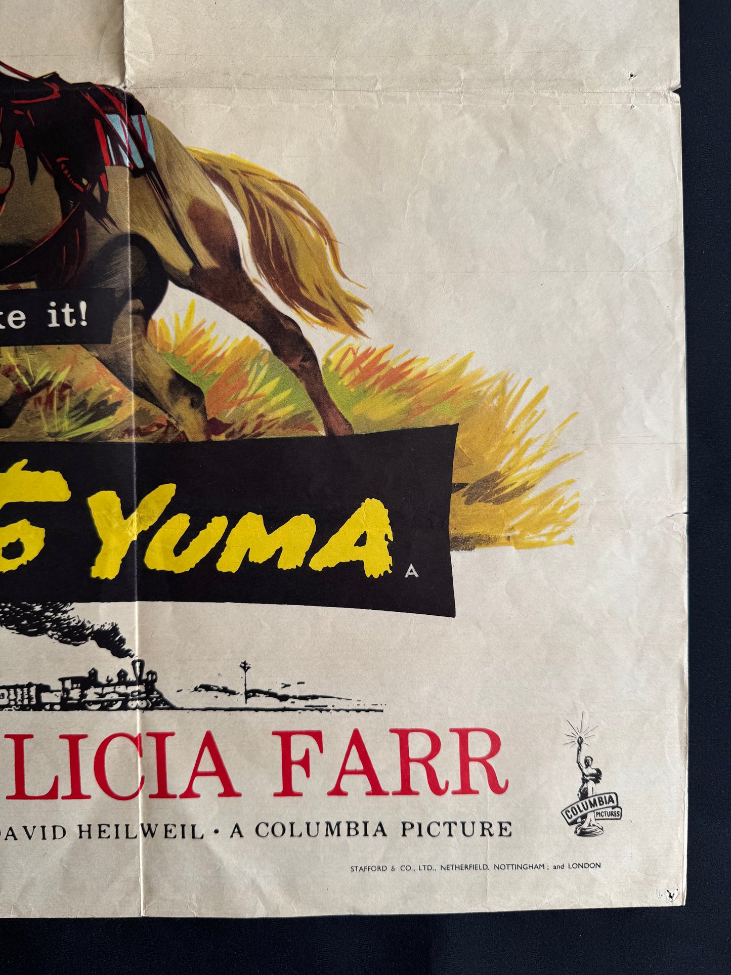 3:10 To Yuma 1957 - Original UK Quad Cinema Poster - Glenn Ford Western - Folded