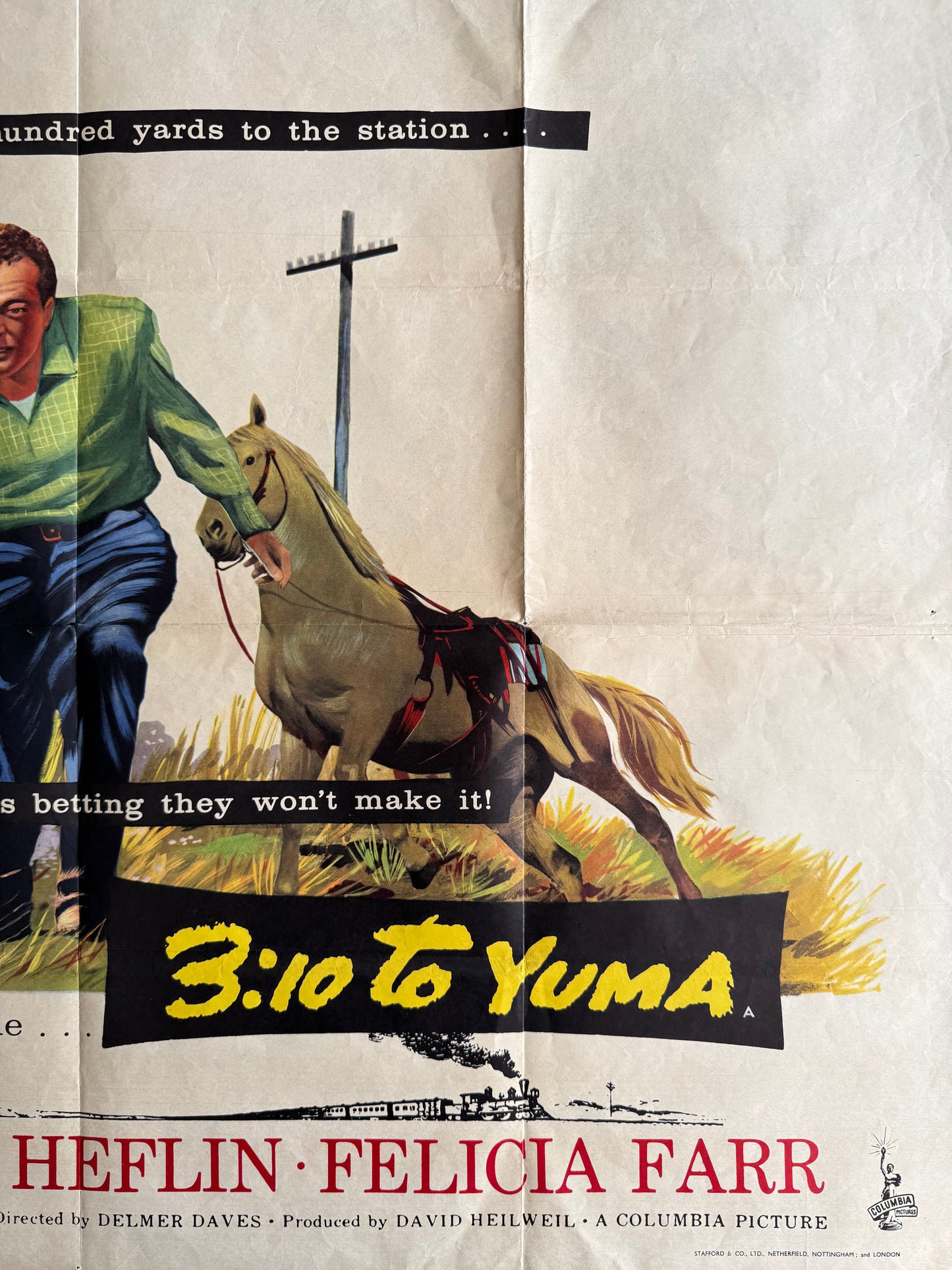 3:10 To Yuma 1957 - Original UK Quad Cinema Poster - Glenn Ford Western - Folded