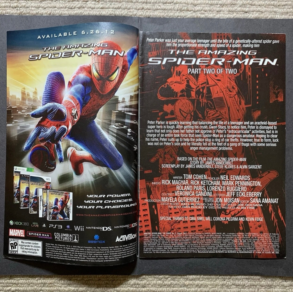 Amazing Spider-Man The Movie 1 & 2/ Complete Set/ Modern Age Marvel Comics 2012
